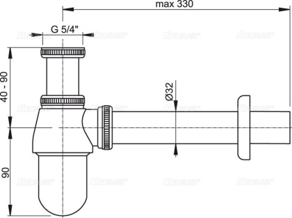 Сифон для умывальника DN32 с накидной гайкой 5/4", металл