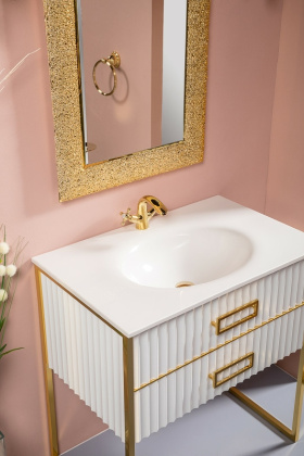 Тумба MONACO 80см h84см белая глянец + золото под раковину моноблок 866-080-WG Boheme