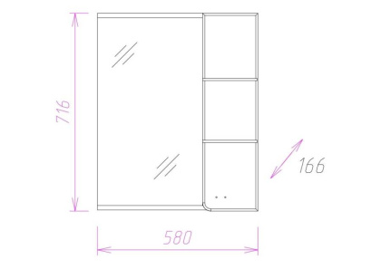 Шкаф-зеркало Onika Стиль 58 белый/ясень шимо, правый, с подсветкой