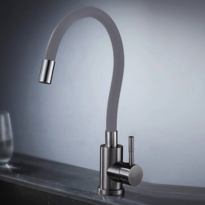 Смеситель серый излив д/кухни нерж сталь с гибким изливом BALEAR, арт.13435-3BLG