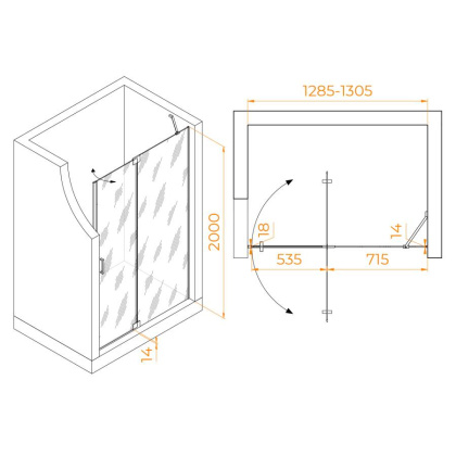 Душевая дверь 130*200 RGW HO-014-B Чёрный/Матовое/8 мм (EasyClean)