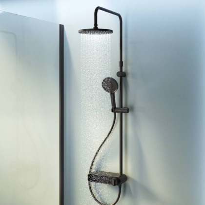 F0785A622 X-Joy, душ.система: Смеситель-полка д/душа, душ.штанга, верхн. душ 220мм, ручн душ, черн.