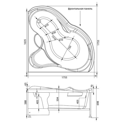 Акриловая ванна Aquanet Bellona 165x165 (с каркасом)