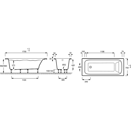 Ванна акриловая Jacob Delafon Elite прямоугольная 170*75 E6D031RU-00, шт