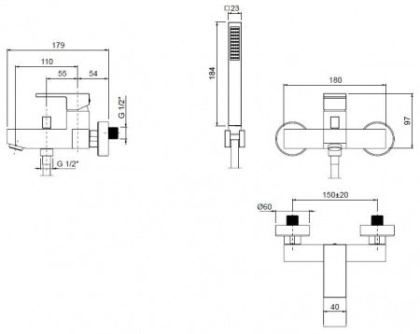 Смеситель для ванны и душа однорычажный Cezares UNIKA-VDM-02