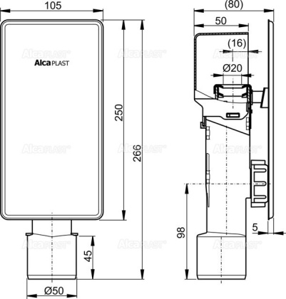 Сифон для сбора конденсата под штукатурку DN40 и DN50, нержавеющая сталь