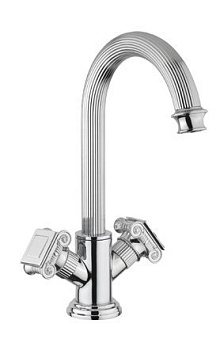 OLIMP-LS2-03/24-O Смеситель на раковину с донным клапаном, золото, ручки золото