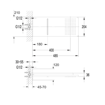 Верхний душ OMNIRES 48,5х20,4 см WG510CR (хром) Верхний душ OMNIRES 48,5х20,4 см WG510CR (хром)
