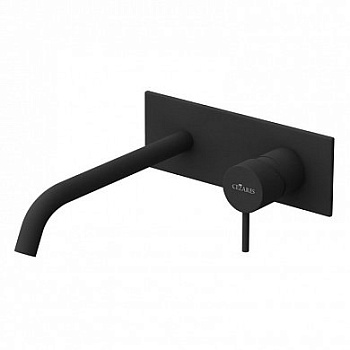 LEAF-BLI1-L-NOP Смеситель для раковины встраиваемый, однорычажный, излив и ручка на единой площадке, длина излива 23 см, исполнение Чёрный матовый