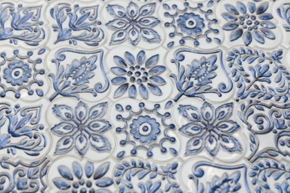 Декор VT\A316\65000 Арабески майолика белый/синий/голубой (6,5см*6,5см*7мм) (26шт/0,11м2) орнамент, шт