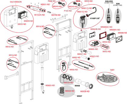 Монтажная рама с бачком для видуара и смесителя, со стоковым коленом DN90/110