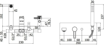 Смеситель для ванны с душем Paffoni Ringo RIN001NO (с внутренней частью)