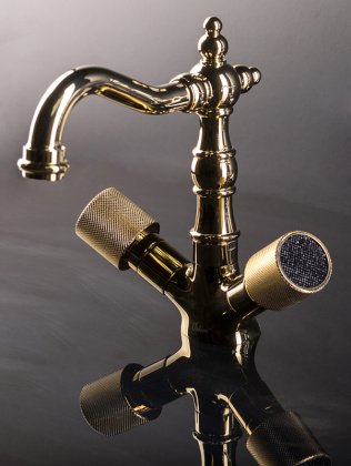 Смеситель для умывальника, высокий ROYAL CRYSTAL black, золото_Комплект