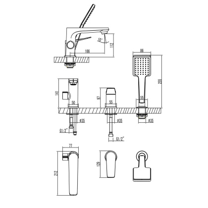 Смеситель Lemark Bronx LM3745BL на борт ванны Смеситель Lemark Bronx LM3745BL на борт ванны