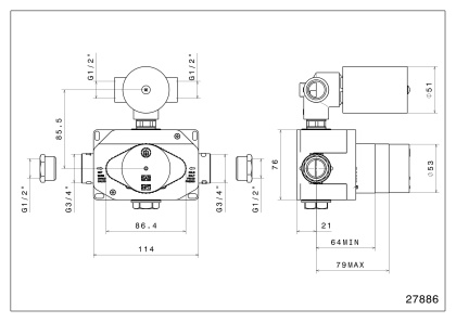 Универсальная внутренняя часть для термостатического смесителя на два потока для душа