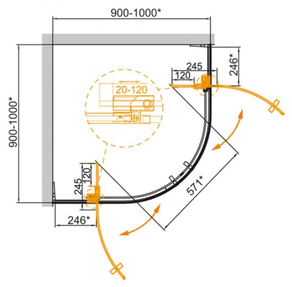 SLIDER-R-2-90/100-GRIGIO-NERO Душевой уголок