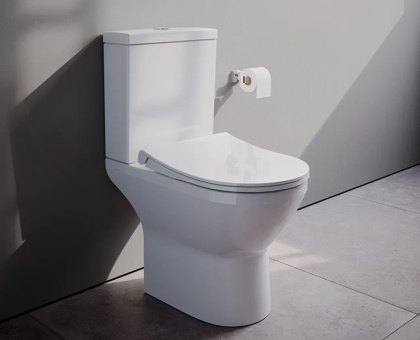 Комплект напольного безободкового унитаза Integra Round Open-Back, тонкое сиденье микролифт, механизм 3/6 л