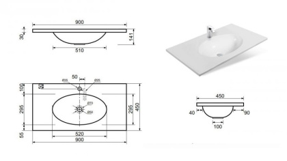 Тумба подвесная под умывальник Vegas 900х450 2 ящика (ШхГхВ) 898х446х607