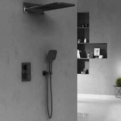 Душевой комплект VSFW-103TMB термостатический встраиваемый, двухрежимный, черный Душевой комплект VSFW-103TMB термостатический встраиваемый, двухрежимный, черный