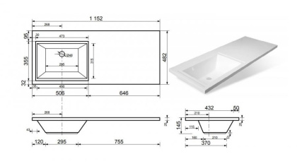 Раковина "Dallas silk" левая 1150х480