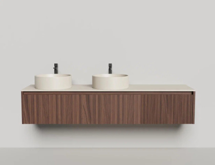 Подвесная тумба Domino 2000, шпон, для двух раковин, с фрезеровкой Подвесная тумба Domino 2000, шпон, для двух раковин, с фрезеровкой