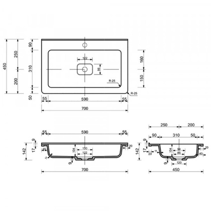 Раковина "Каре люкс" 700х450 Раковина "Каре люкс" 700х450