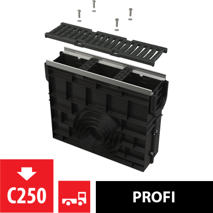 Пескоуловитель для дренажного канала AVZ103 с металлической рамой и чугунной решеткой C250