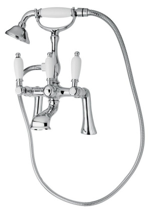 FIRST-PBV-03/24-Bi Смеситель на борт ванны с ручным душем Исполнение: Золото 24 карат, Ручки: Белые 