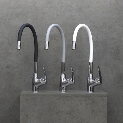 Смеситель для кухни с гибким изливом, высота излива 26 см, длина 22 см, латунь/хром