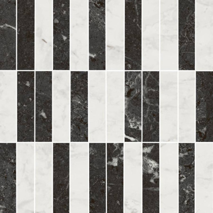 Декор Тубкаль мозаичный микс чёрный белый глянцевый обрезной 30x30x0,9