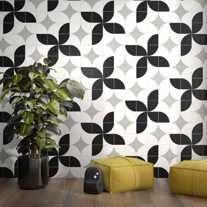 Керамический декор AZ\B010\5009 Теорема серый, белый (20см*20см*6,9мм) (10шт/0,4м2) Теорема 6, шт.