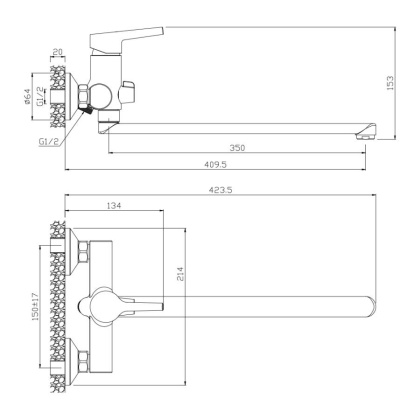 Смеситель д/ванны с длинным изливом ALBA, арт.15221AL