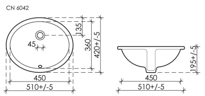 Умывальник овальный встраиваемый под столешницу Element 510*420*195мм, с крепежом и шаблоном для установки Умывальник овальный встраиваемый под столешницу Element 510*420*195мм, с крепежом и шаблоном для установки