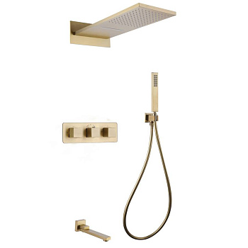 Душевая система ABBER Daheim AF8253G скрытого монтажа с изливом, термостат, золото матовое Душевая система ABBER Daheim AF8253G скрытого монтажа с изливом, термостат, золото матовое