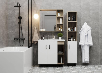 Тумба Onika Тимбер 80 напольная, белая мат./дуб сонома, правая (ум. Фостер 80 Пр.)