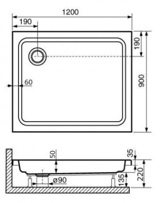 Душевой поддон RGW Style PR 90 x 120 см, прямоугольный, акриловый, белый, 16180292-11