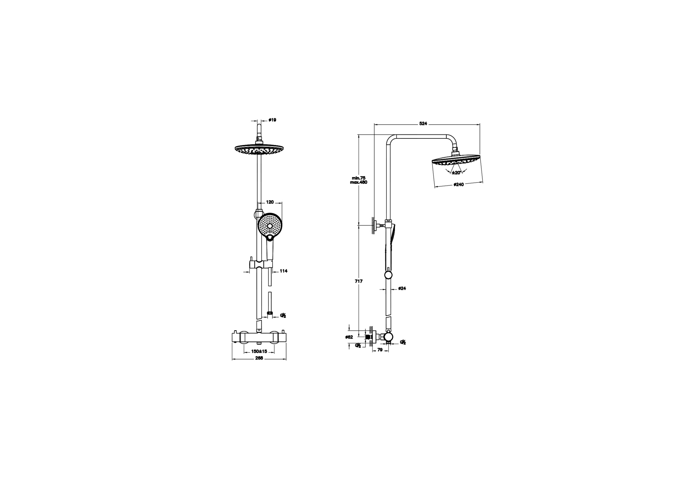 Душевая колонна Aquaheat Bliss 240 2F, матовый черный Душевая колонна Aquaheat Bliss 240 2F, матовый черный