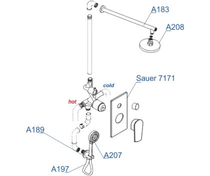 Встраиваемый комплект для душа с верхней душевой насадкой и лейкой A71207