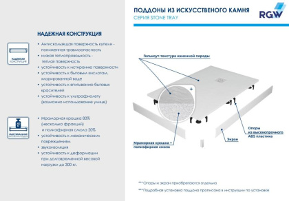 Душевой поддон  90*90*2,5 RGW ST/R-0099Tr Терракот/Полукруг Ø 90 мм Каменный