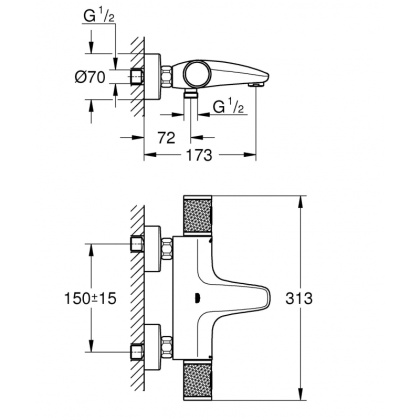 34830000 GROHE Grohtherm 1000 Performance Pro Термостат для ванны внешнего монтажа 1/2", хром (замена 34779000) 34830000 GROHE Grohtherm 1000 Performance Pro Термостат для ванны внешнего монтажа 1/2", хром (замена 34779000)