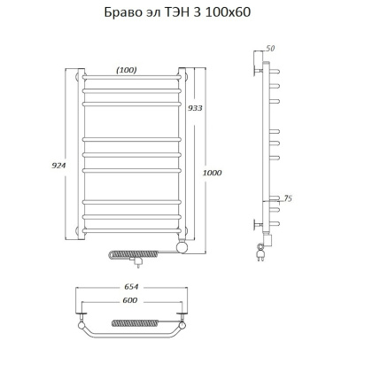 Полотенцесушитель Браво эл ТЭН 3 100*60 (ЛЦ4)