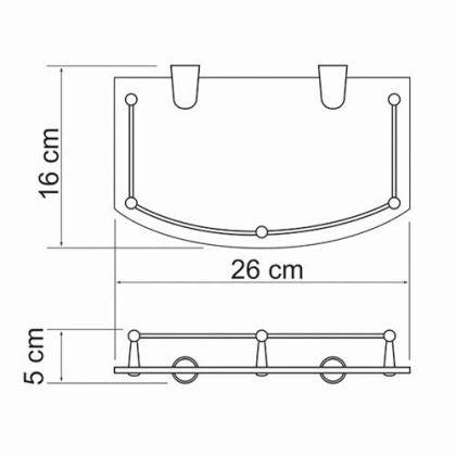 Полка стеклянная, 26х5х16 см, хром, K-588