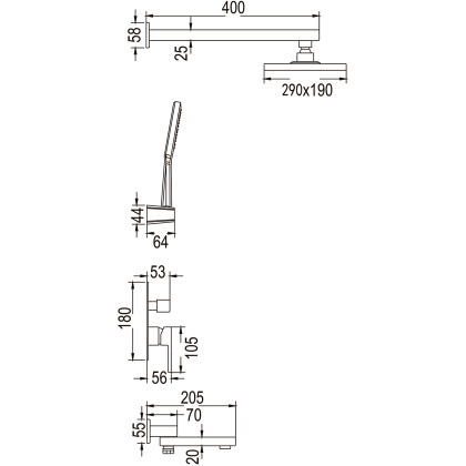 Душевая система встраиваемая Rose R2835H, черный