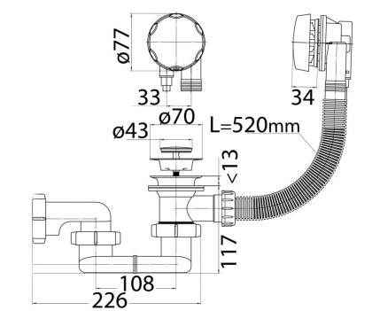 Слив-перелив полуавтомат для акриловой ванны CEZARES CZR-STP1-01
