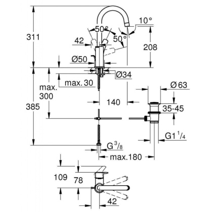 Смеситель для раковины Grohe Eurosmart 2021 L-size, 23537003 Смеситель для раковины Grohe Eurosmart 2021 L-size, 23537003