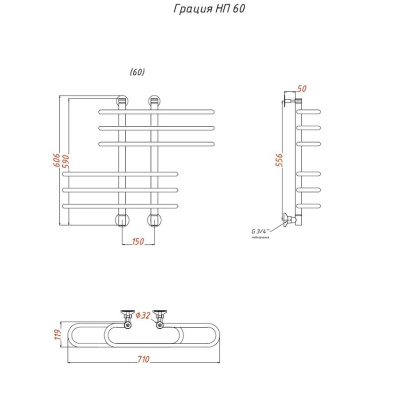Полотенцесушитель Грация НП 60*60 (ЛЦ7)