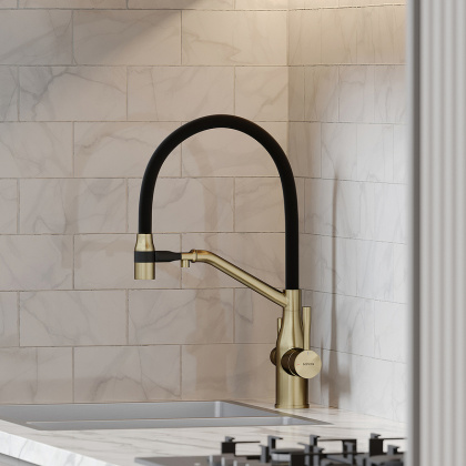 Смеситель для кухни SANCOS Orta с возможностью подключения фильтра для воды, цвет брашированное золото, арт. SC4008BG
