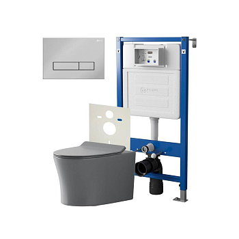 Сет: Система инсталляции Point Элемент для подвесного унитаза PN45120 + Клавиша смыва для инсталляции Point Меркурий, хром, PN44831C + Унитаз подвесной Point Вега безободковый, сер мат, PN41711GM