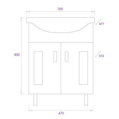 Тумба Onika Кристалл 70 напольная, белая (ум. Erica 70)