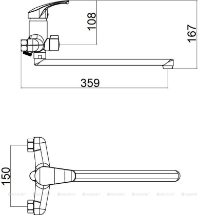 OneLife P11-218cr полимерный смеситель для ванны/душа с длинным изливом с душевым набором, хром